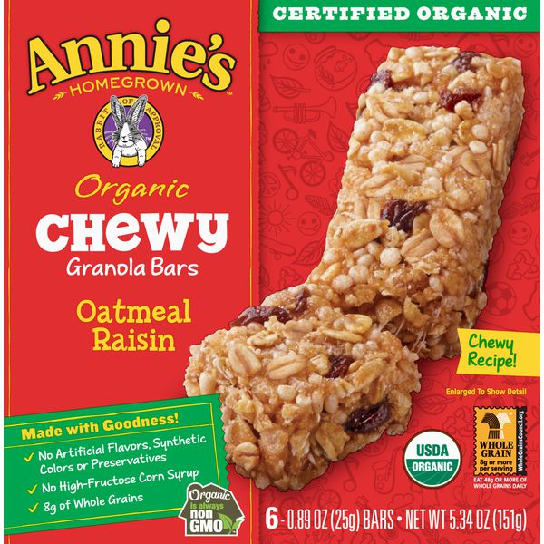 Annies Homegrown Granola Bars Oatmeal Raisin Chewy Organic Box Obx Grocery Delivery